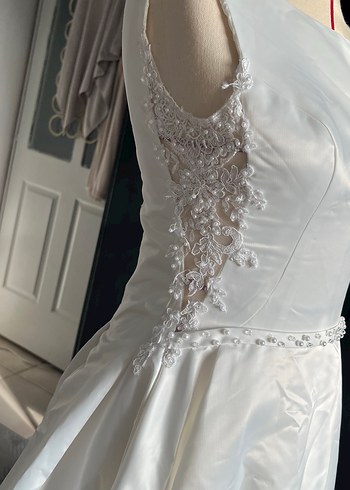 Saten Beyaz A-Line Gelinlik - Görsel 2