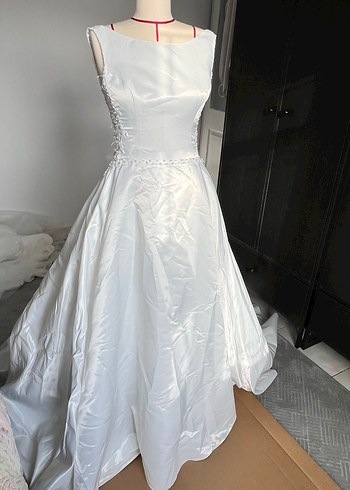 Saten Beyaz A-Line Gelinlik - Görsel 6