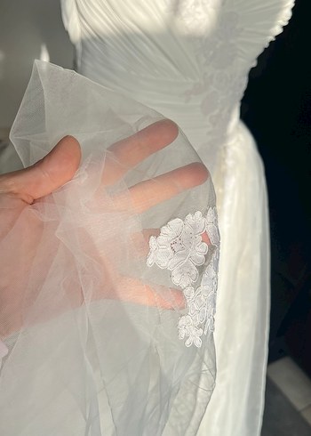 Dreamon Straplez Uzun Beyaz fransız dantelli Gelinlik - Görsel 9