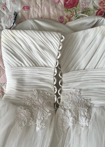 Dreamon Straplez Uzun Beyaz fransız dantelli Gelinlik - Görsel 13