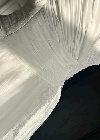 Dreamon Straplez Uzun Beyaz fransız dantelli Gelinlik - Görsel 7