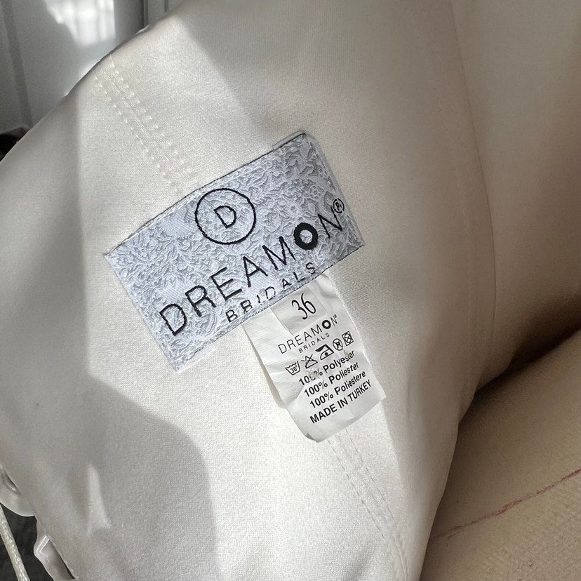 Dreamon Straplez Uzun Beyaz fransız dantelli Gelinlik - Görsel 5