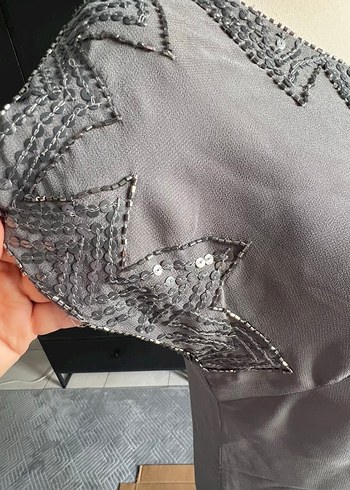 culture marka Gri ışıltılı yaka detaylı şık elbise - Görsel 5