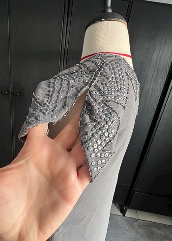 culture marka Gri ışıltılı yaka detaylı şık elbise - Görsel 7