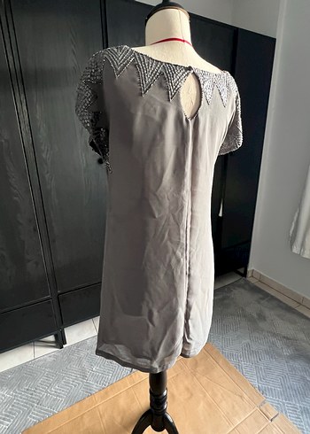 culture marka Gri ışıltılı yaka detaylı şık elbise - Görsel 2