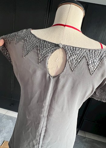 culture marka Gri ışıltılı yaka detaylı şık elbise - Görsel 9