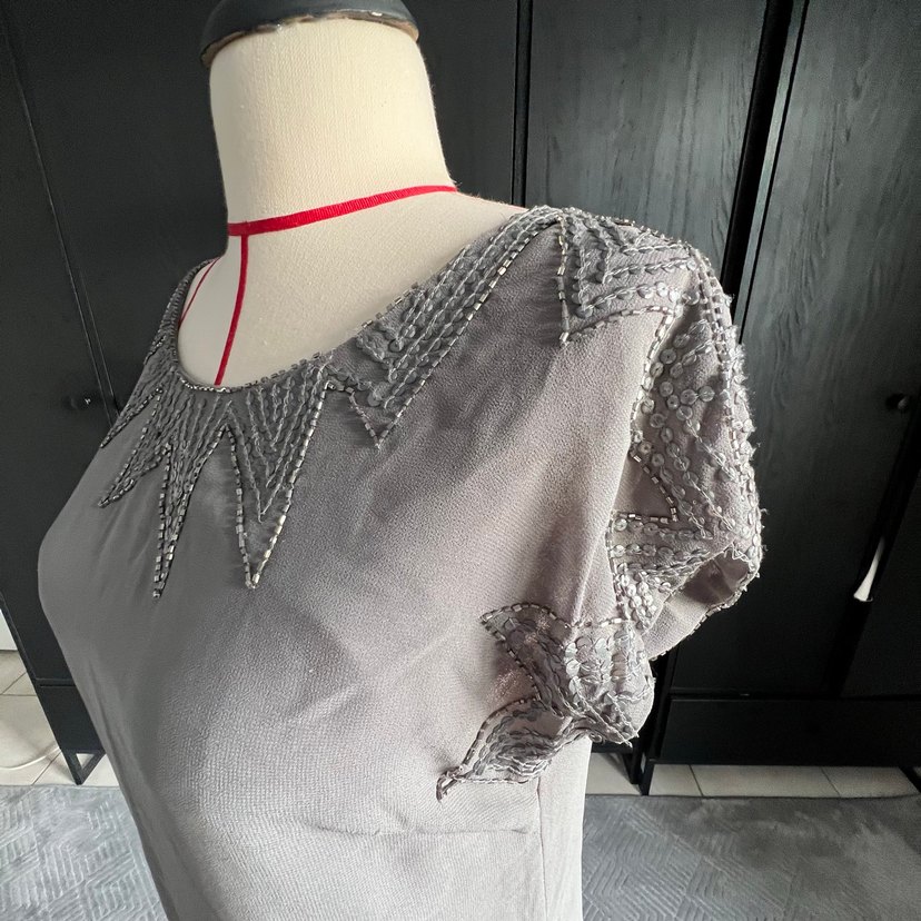 culture marka Gri ışıltılı yaka detaylı şık elbise - Görsel 3