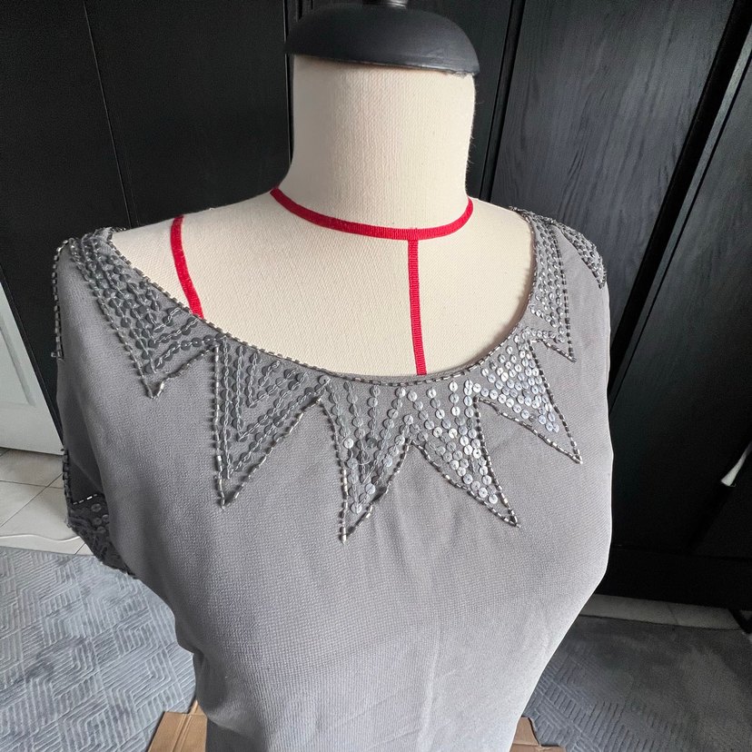 culture marka Gri ışıltılı yaka detaylı şık elbise - Görsel 4