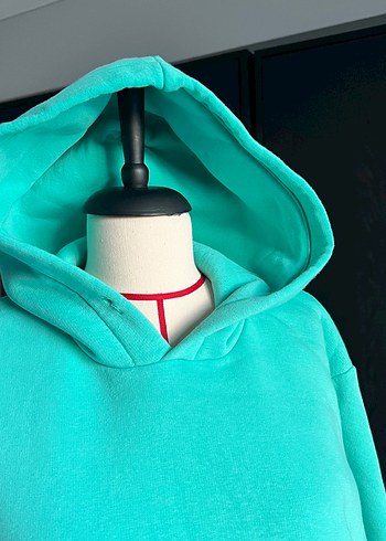 Turkuaz Kapüşonlu erkek Sweatshirt - Görsel 2