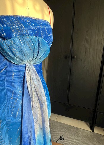 Mavi Drapeli Uzun balık Abiye Elbise - Görsel 8