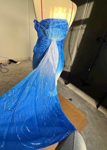 Mavi Drapeli Uzun balık Abiye Elbise - Görsel 9