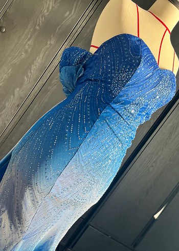 Mavi Drapeli Uzun balık Abiye Elbise - Görsel 2