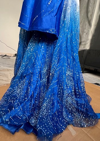 Mavi Drapeli Uzun balık Abiye Elbise - Görsel 14