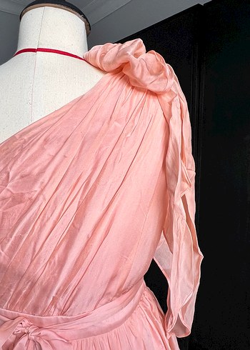 Forever şeftali pudra tonu Drapeli Midi Straplez Elbise - Görsel 9