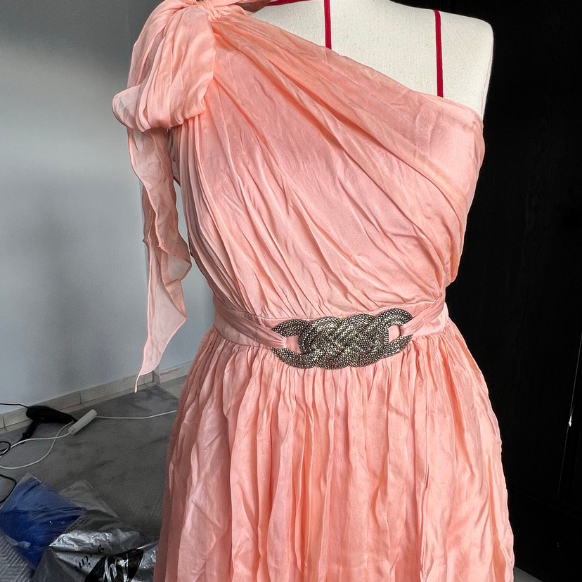 Forever şeftali pudra tonu Drapeli Midi Straplez Elbise - Görsel 3