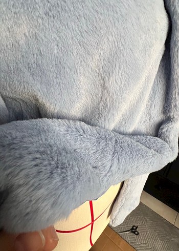 Koton Mavi Kapüşonlu Kadın Peluş Mont - Görsel 8