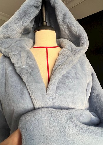 Koton Mavi Kapüşonlu Kadın Peluş Mont - Görsel 5