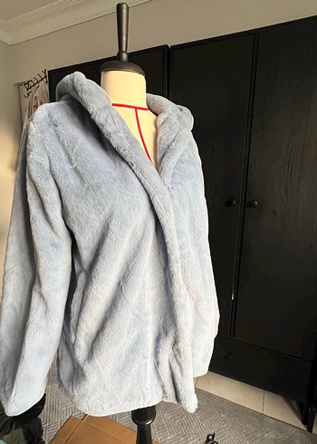 Koton Mavi Kapüşonlu Kadın Peluş Mont - Görsel 3