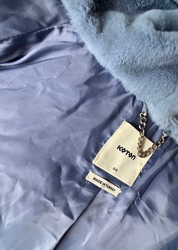 Koton Mavi Kapüşonlu Kadın Peluş Mont - Görsel 11