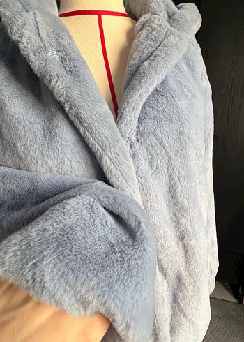 Koton Mavi Kapüşonlu Kadın Peluş Mont - Görsel 4