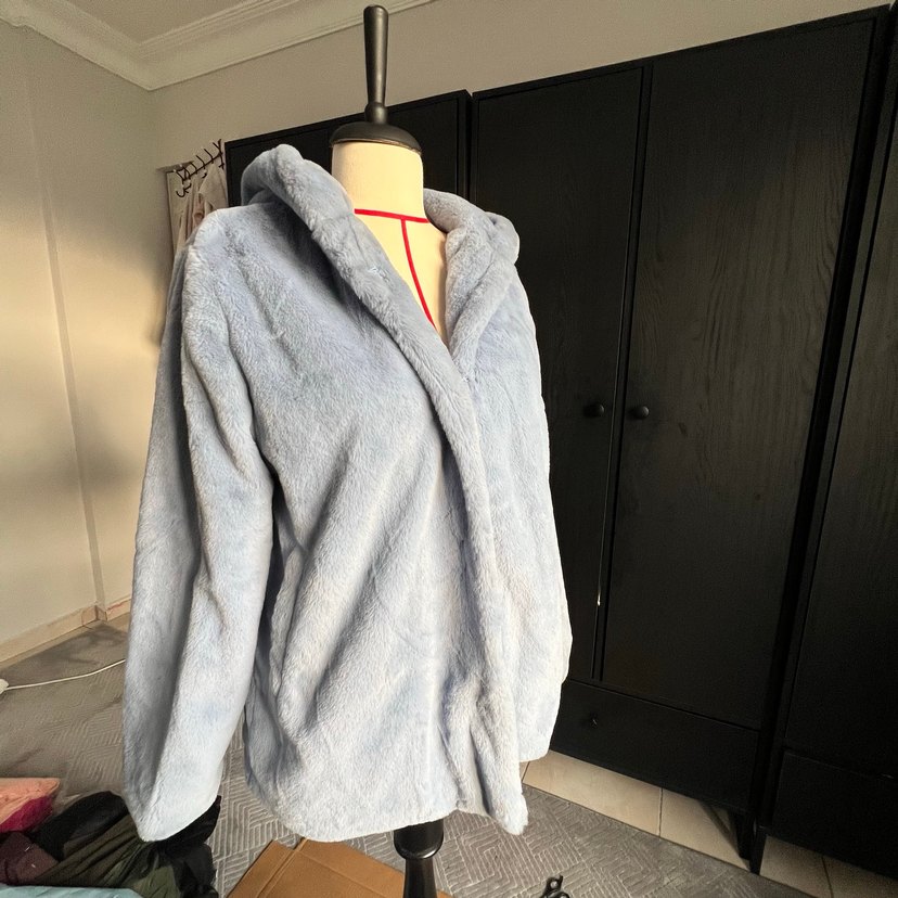 Koton Mavi  Kapüşonlu Kadın Peluş Mont - Görsel 3