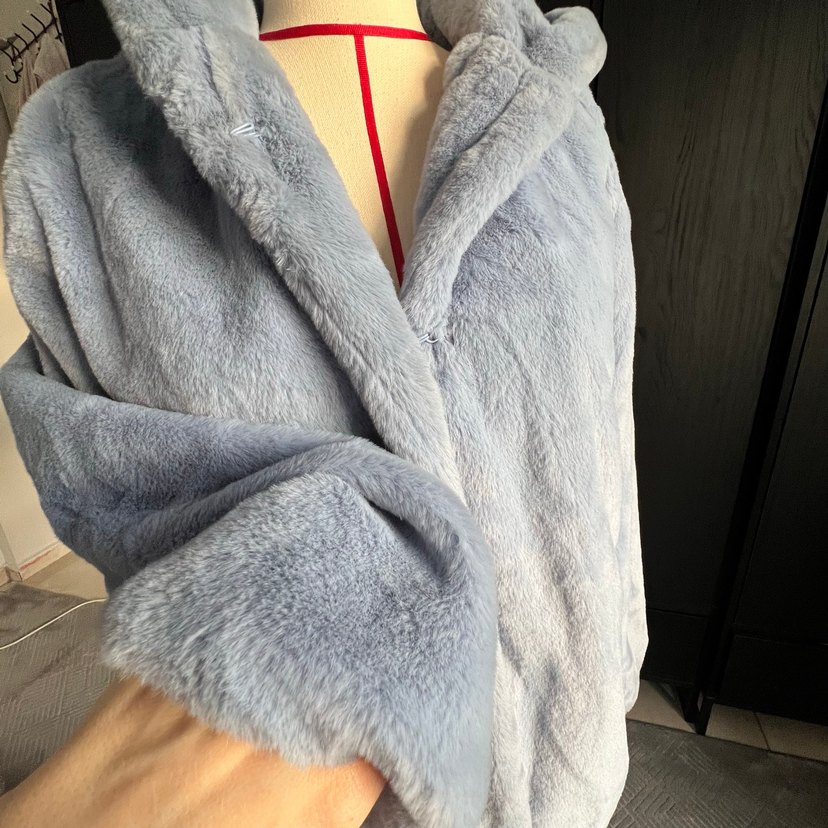 Koton Mavi  Kapüşonlu Kadın Peluş Mont - Görsel 4