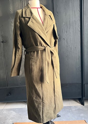 Hayal marka Haki Kemerli Uzun Kaşe Kadın Kaban - Görsel 8