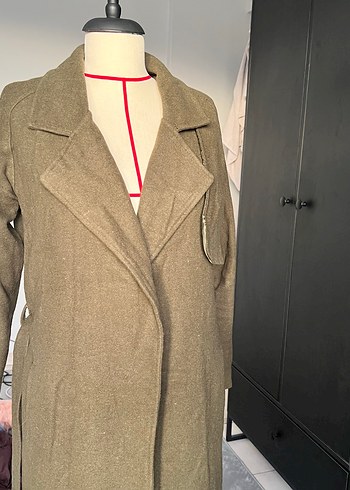 Hayal marka Haki Kemerli Uzun Kaşe Kadın Kaban - Görsel 7