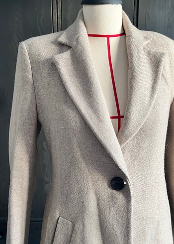 Zara Düğmeli Bej Midi kaşe kaban - Görsel 3