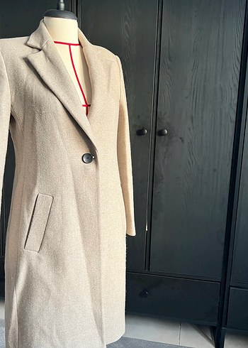 Zara Düğmeli Bej Midi kaşe kaban - Görsel 2