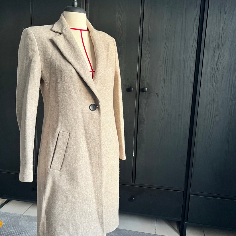 Zara Düğmeli Bej Midi kaşe kaban - Görsel 2