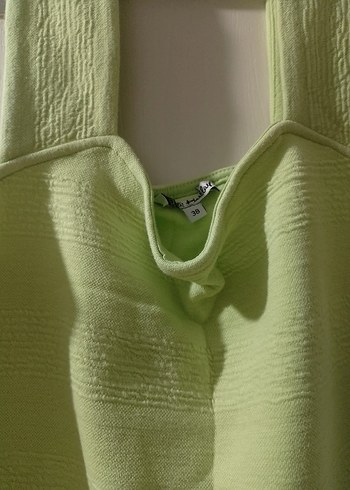 Yeşil Midi Keten Straplez Elbise - Görsel 2