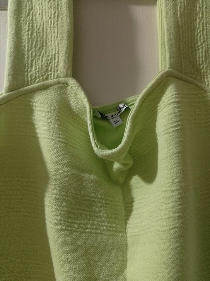 Yeşil Midi Keten Straplez Elbise - Görsel 2