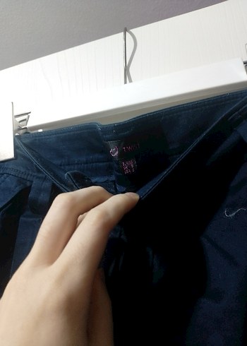 Lacivert Pilili Mini Denim Etek - Görsel 3