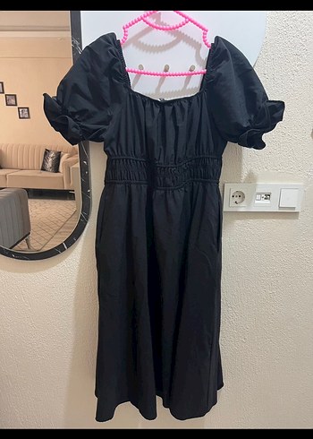 xl Beden Siyah Midi Pilili Gotik Elbise