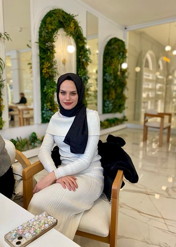 Beyaz Örgü Uzun Elbise - Görsel 2