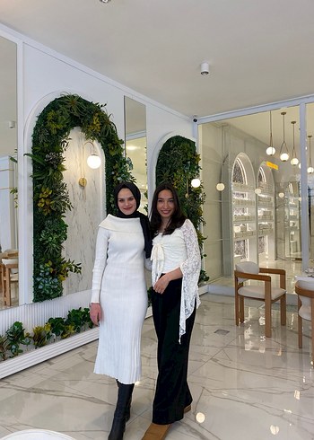 Beyaz Örgü Uzun Elbise - Görsel 4