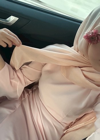 Uzun Kollu Beyaz Saten Tesettür Abiye - Görsel 7