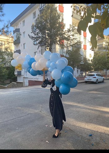 Puantiye Desenli Düğmeli Siyah Midi Elbise - Görsel 4