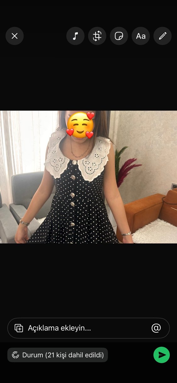 Puantiye Desenli Düğmeli Siyah Midi Elbise - Görsel 5