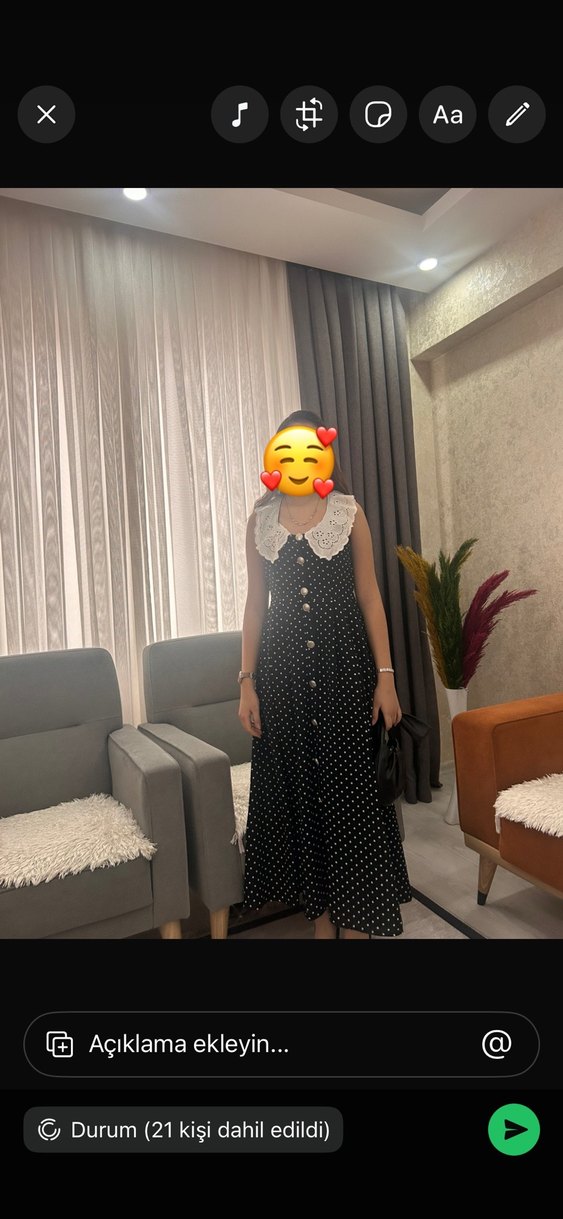 Puantiye Desenli Düğmeli Siyah Midi Elbise - Görsel 3