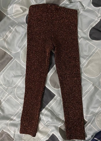 Kız Çocuk Simli Kahverengi Tayt - Görsel 2