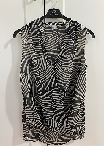 Zebra Desenli Kolsuz Drapeli Mini Bluz