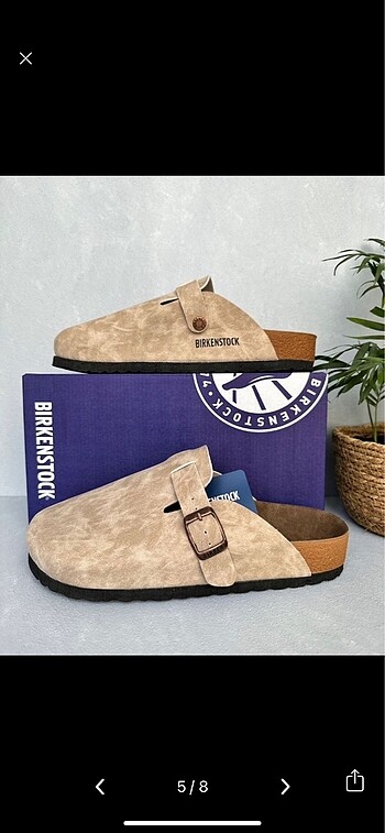Mango Önü kapalı suni süet Birkenstock Boston terlik
