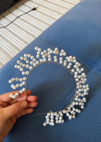  Beden mavi Renk İnci Detaylı bride to be Saç Aksesuarı