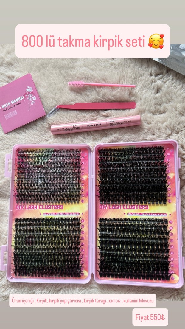 Pembe Kutuda 800 adet  Takma Kirpik Seti - Görsel 2