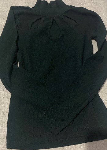 Kadın Siyah Boğazlı Yırtmaç Detaylı Sweatshirt - Görsel 3