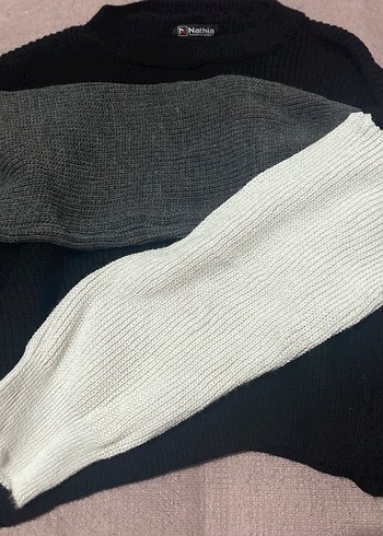 Siyah Gri Kadın Örgü Kazak S - Görsel 4