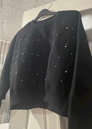 Siyah Payetli Kadın Sweatshirt - Görsel 2