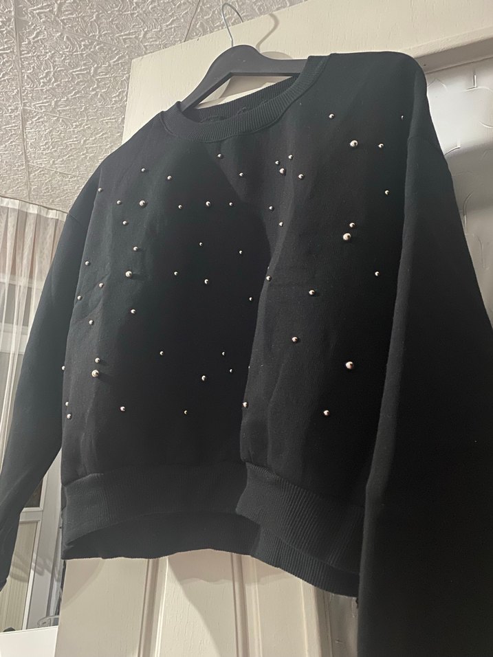 Siyah Payetli Kadın Sweatshirt - Görsel 2